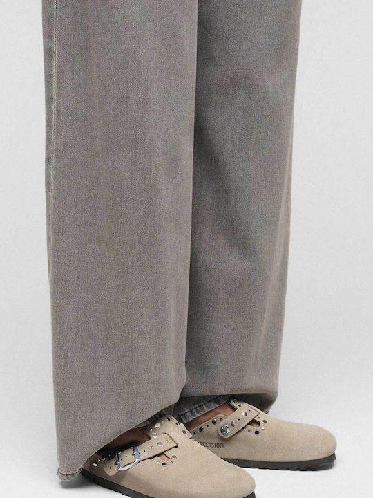 Birkenstock Γυναικεία Δερμάτινα Σαμπό Μπεζ