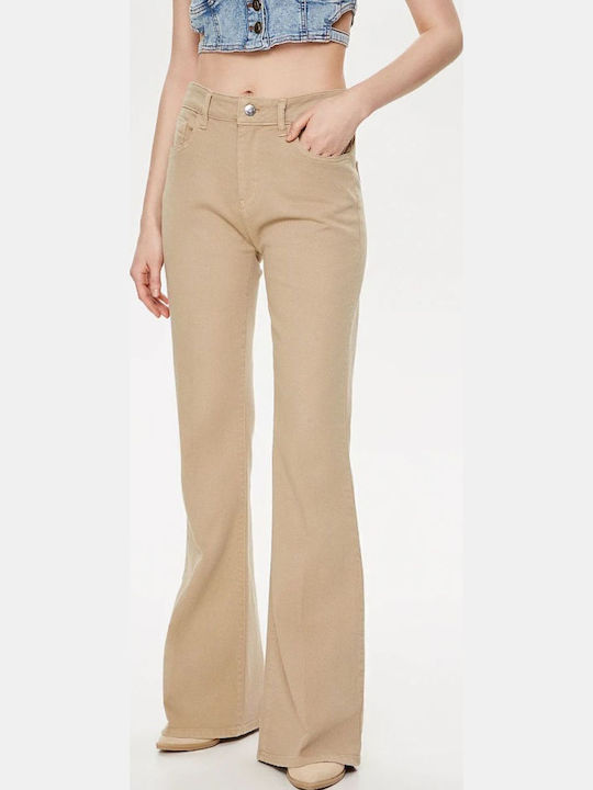 High Waist Women's Jean Trousers Flared in Regular Fit Beige