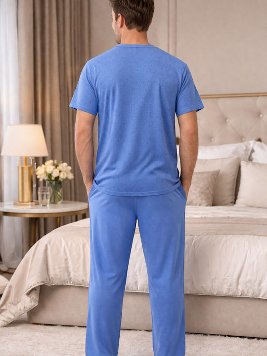 Cool Sommer Herrenpyjama Baumwollene Blau