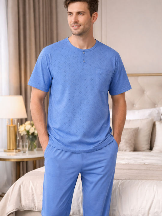 Cool Sommer Herrenpyjama Baumwollene Blau