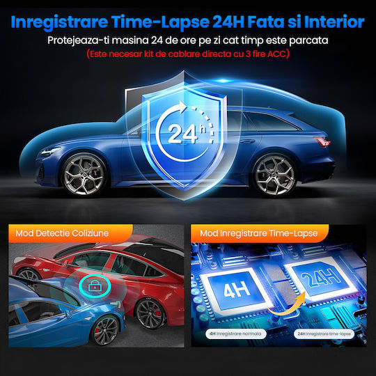 Set Cameră DVR Auto 1440P cu Ecran 3.16" Wi-Fi GPS și Cameră Marsarier