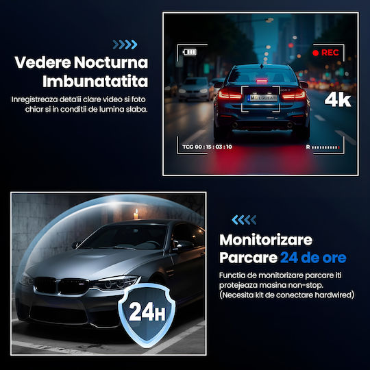 Set Cameră DVR Auto 4K Wi-Fi GPS și Cameră Marșarier