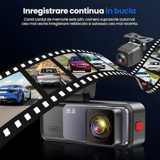 Set Cameră DVR Auto 4K cu Ecran Wi-Fi GPS și Cameră de Marșarier