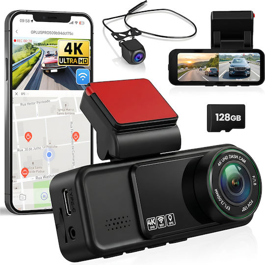 Set Cameră DVR Auto 4K Wi-Fi GPS și Cameră Marșarier
