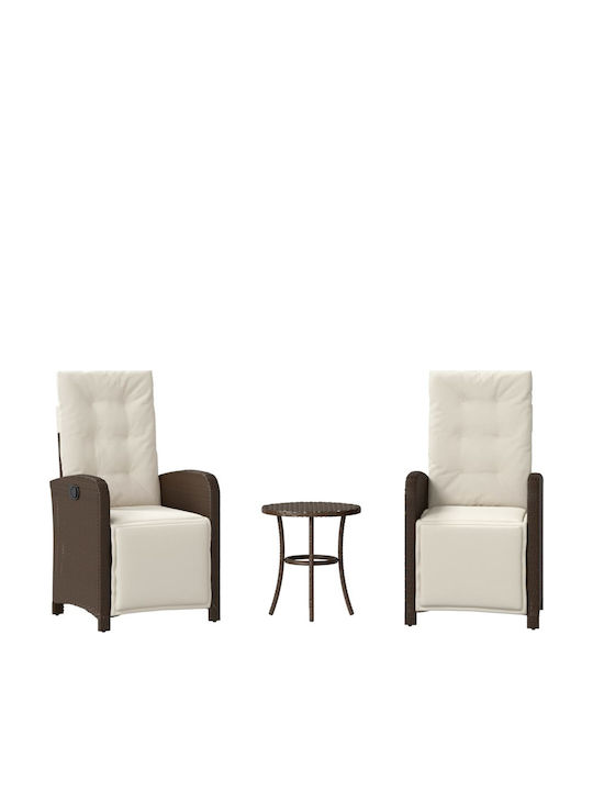 Bistro Living Room Set for Small Outdoor Spaces 3 Pieces Brown with Pillows