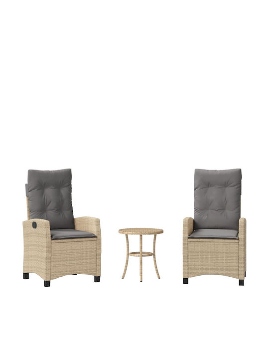 Bistro Living Room Set for Small Outdoor Spaces 3 Pieces Mixed Beige with Pillows