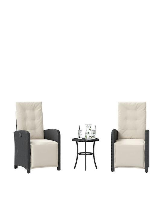 Bistro Garden & Outdoor Furniture Set for Small Outdoor Spaces 3 Pieces Black with Pillows