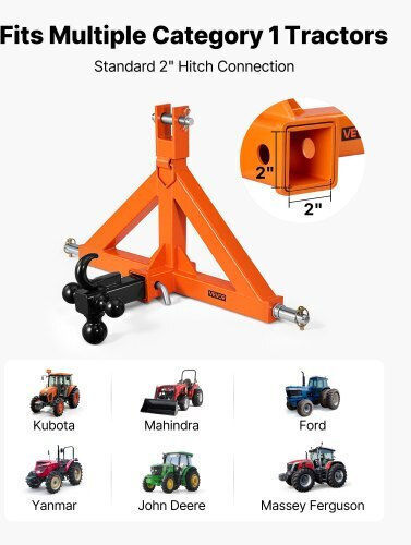 Vevor 3 Point Trailer Hitch 50.8 Mm Receiver 3 Pt Quick Hitch Attachment 3 Trailer Balls Tractor Tow Drawbar Adapter Category 1 Kubota Mahindra Ford Yanmar John Deere Massey Ferguson
