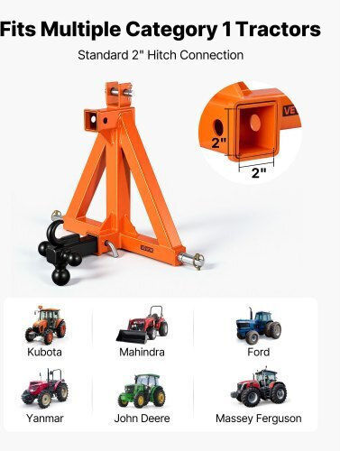 Vevor 3 Point Trailer Hitch 50.8mm Receiver 3 Pt Quick Hitch 3 Trailer Balls Tractor Tow Drawbar Adapter Category 1 Kubota Mahindra Ford Yanmar John Deere Massey Ferguson Orange