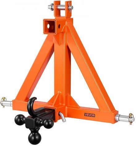 Vevor 3 Point Trailer Hitch 50.8mm Receiver 3 Pt Quick Hitch 3 Trailer Balls Tractor Tow Drawbar Adapter Category 1 Kubota Mahindra Ford Yanmar John Deere Massey Ferguson Orange
