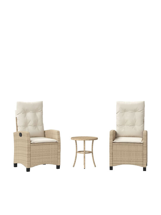 Bistro Garden & Outdoor Furniture Set for Small Outdoor Spaces 3 Pieces Beige with Pillows