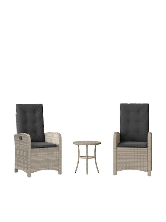 Bistro Living Room Set for Small Outdoor Spaces 3 Pieces Light Gray with Pillows