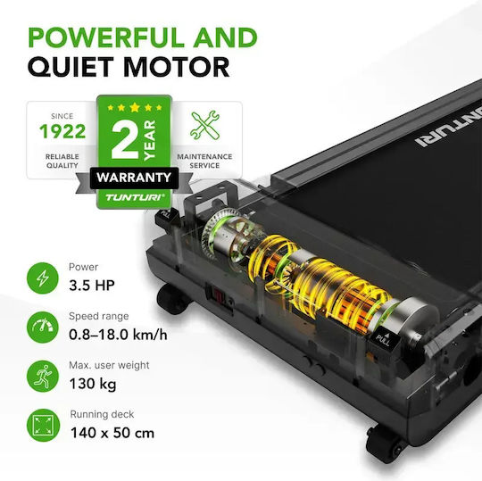 Tunturi Cardio 3.5hp Ηλεκτρικός Αναδιπλούμενος Διάδρομος Γυμναστικής για Χρήστη έως 130kg