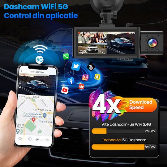 Set Cameră DVR Auto 1440P cu Ecran 3.16" Wi-Fi GPS și Cameră Marsarier