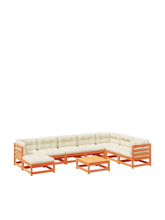 vidaXL Garden & Outdoor Furniture Set Living Room 9 Pieces Brown with Pillows