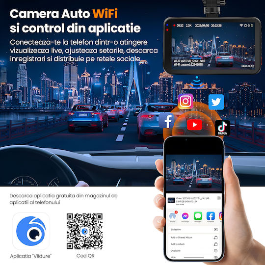 Set Cameră DVR Auto 1440P cu Ecran Wi-Fi și Cameră de Marșarier