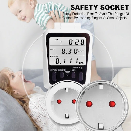 Priză Inteligentă Reglabilă 135° Lcd Contor de Energie 230v 16a 3680w Monitorizare în Timp Real a Costului Consumului Memorie