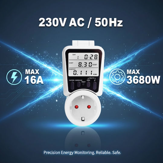 Priză Inteligentă Reglabilă 135° Lcd Contor de Energie 230v 16a 3680w Monitorizare în Timp Real a Costului Consumului Memorie