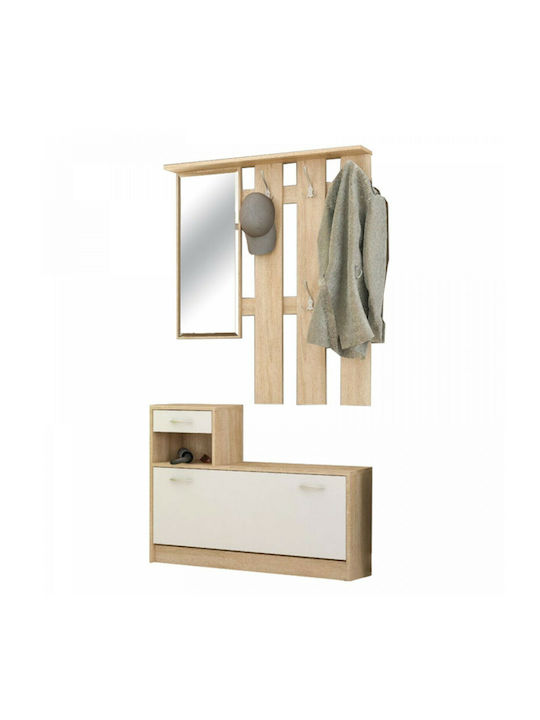 Jamie Mobilier de Intrare cu Oglindă / Cuier & Dulap pentru Pantofi Natural / Alb 100x27.5x187buc