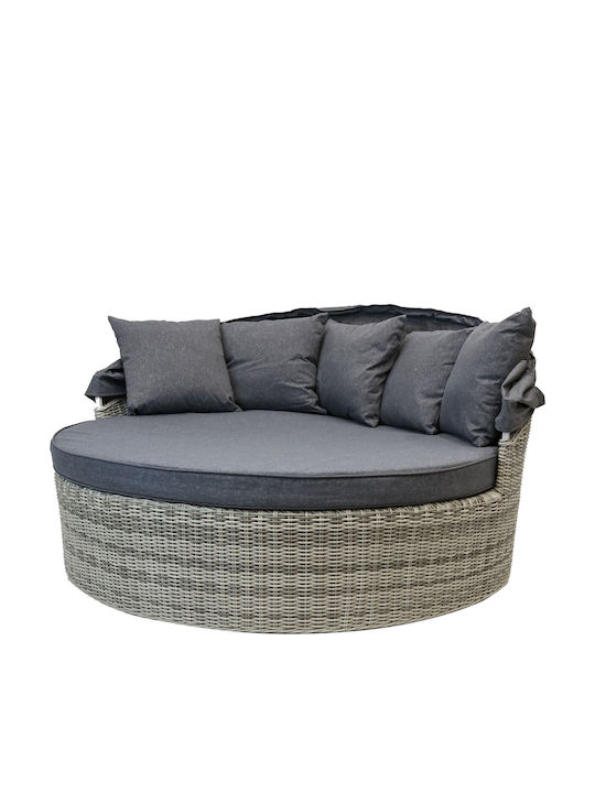Rattan Deckchair with Pillow & Sun Shade Gray 190x190cm