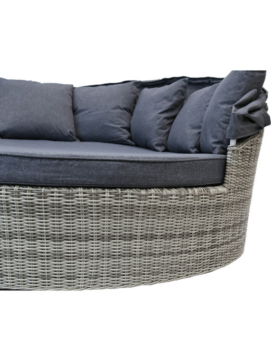 Șezlong Rattan cu Pernă și Parasolar Gri 190x190 cm