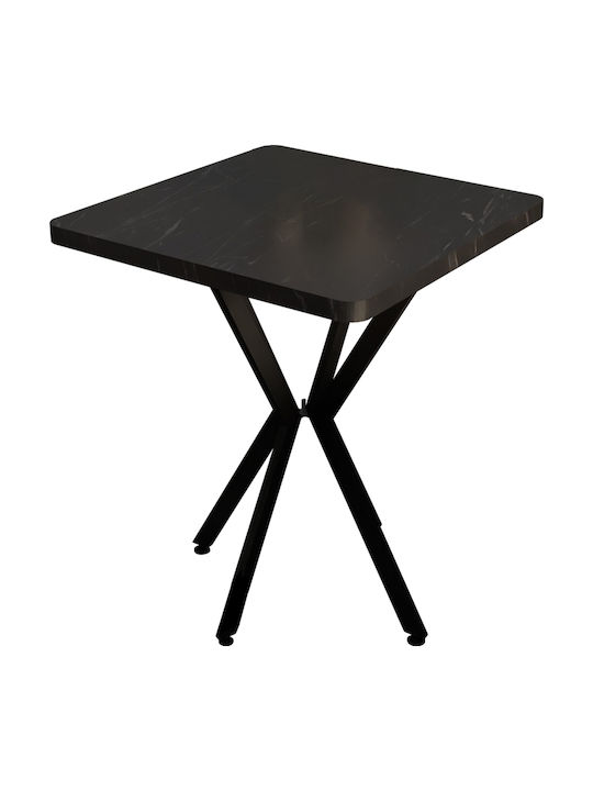 Prestone Square Table Dining Room Wooden with Metal Frame Black Velvet-Black Metal 70x70x75cm