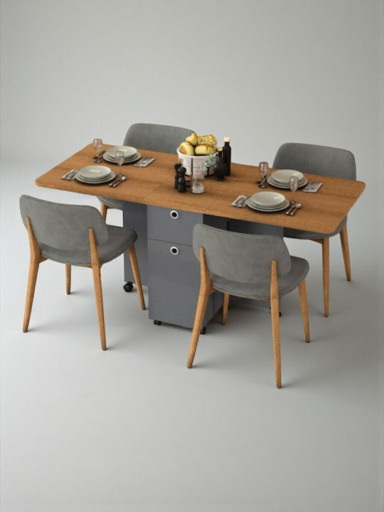 Ausziehbarer Küchen- und Esszimmertisch MDF Anthrazit & Nussbaum 70x168x75 Höhe