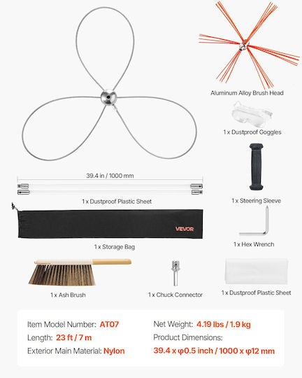 Vevor Chimney Cleaning Set Extendable Up To 7 M 2 Brush Heads Protective Glasses Square Rectangular Arched Chimneys Sstycqstj26y83uzw001v0
