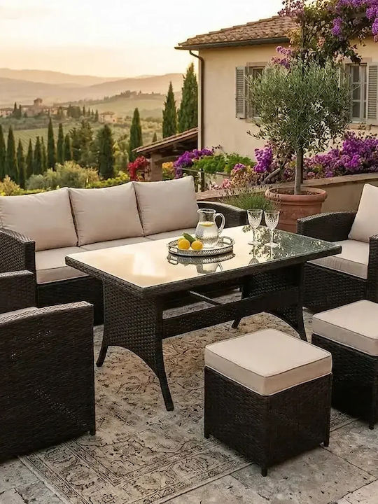 Set Sala De Mese Pentru Exterior Caden 6 Piese Negru Cu Perne