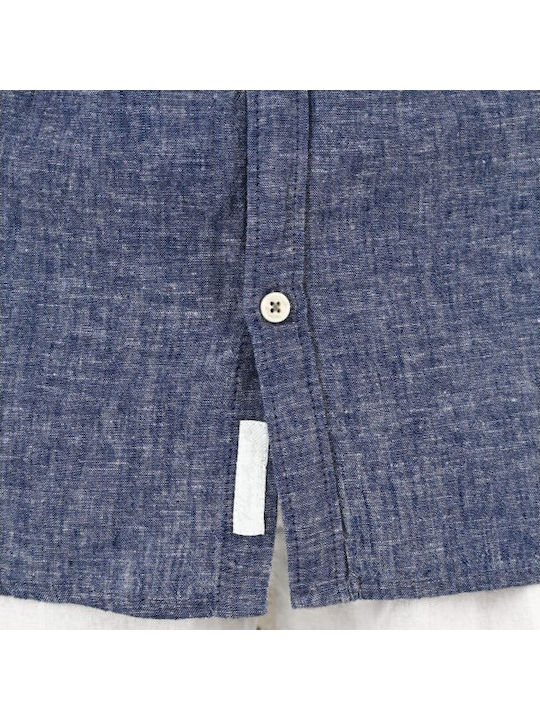 Short Sleeve Linen Shirt Blue Melange