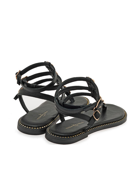 Leather Women's Flat Sandals Black