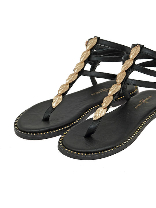 Leather Women's Flat Sandals Black