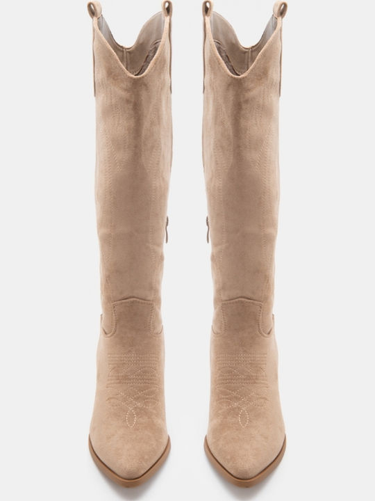 Women's Cowboy Boots with Mid Heel Beige