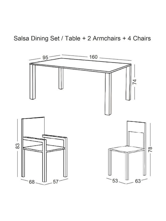 Set Sala De Mese Pentru Exterior Salsa 7 Piese Negru Cu Perne E280 S