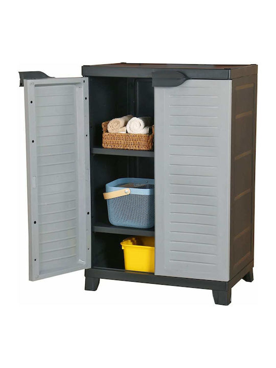 Double Door Wardrobe Plastic with 2 Shelves Grey 65x45x97cm