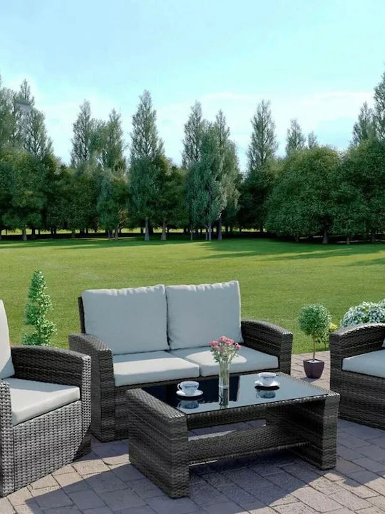 Outdoor Living Room Set 4 Pieces Black with Pillows
