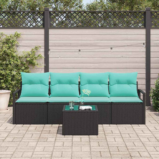 Set Cameră De Zi Pentru Exterior 5 Piese Negru și Turcoaz