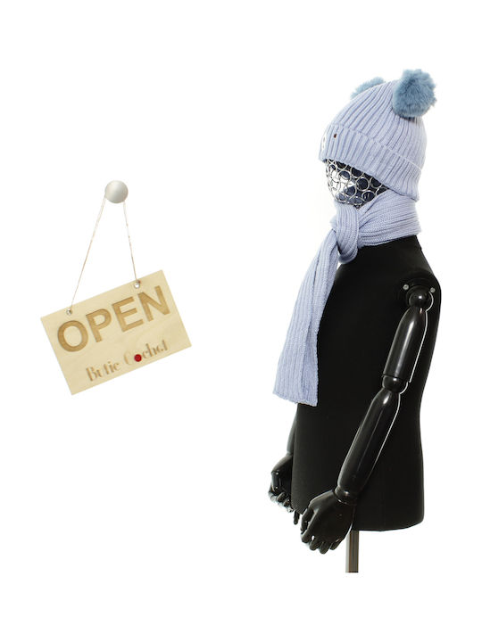 Set Kids Beanie with Scarf Knitted Blue