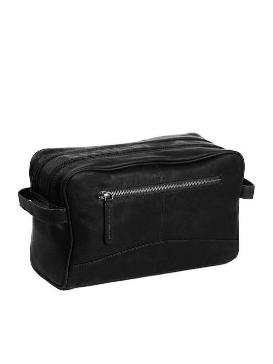 Deri Kulturbeutel Reise Kosmetiktasche Chesterfield Stefan C08.016600 Schwarz Premium Leder Wachs & Doppelter Raum Schwarz