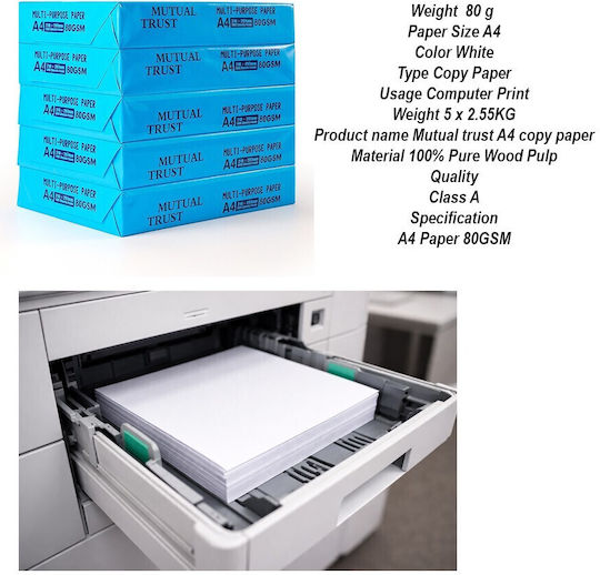 Hârtie Copier A4 Mutual Trust Flippy 80 G/m² 5 Topuri X 500 Foi Top 2500 Foi 210 X 297 Mm Hârtie Multifuncțională Imprimantă