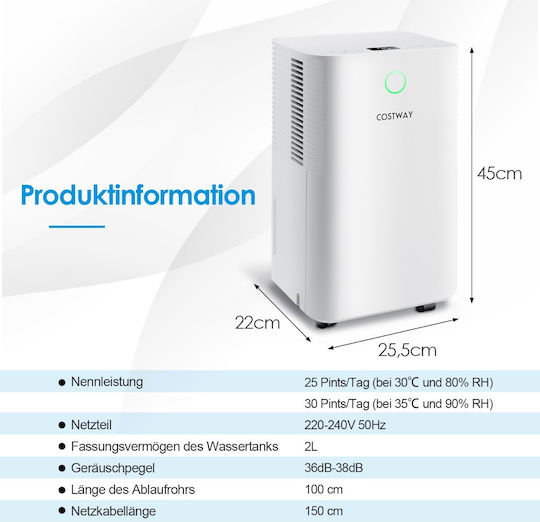 Costway ES10103DE-WH Dehumidifier with Compressor 15l