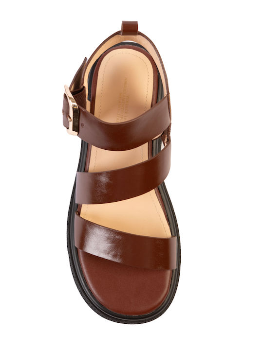 Leather Women's Flat Sandals Brown
