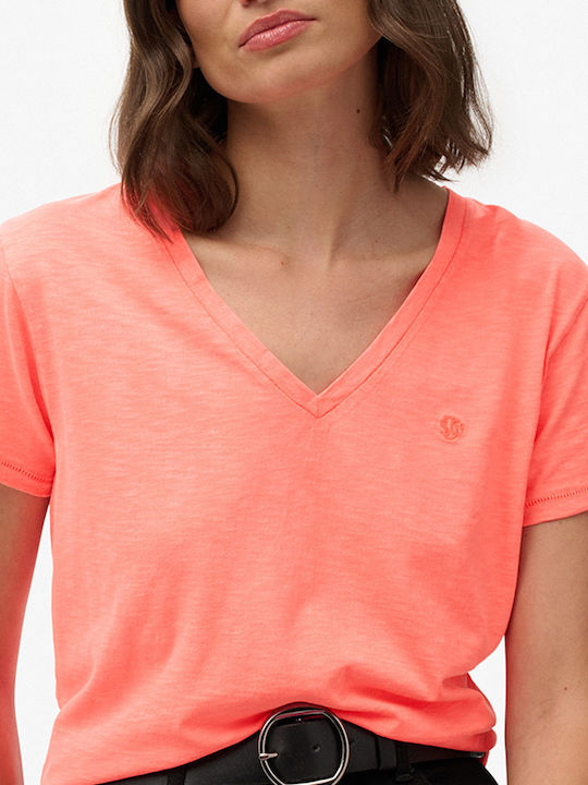 Studios Slub Emb Vee Tricou Damă Coral