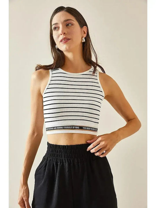 Women's Summer Crop Sleeveless Striped White Top