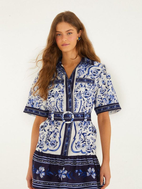 Summer Mini Shirt Dress Navy Blue