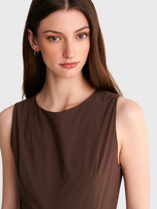 Summer Maxi Dress Sleeveless Satin Brown