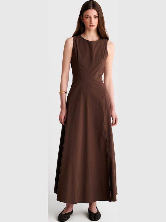 Summer Maxi Dress Sleeveless Satin Brown