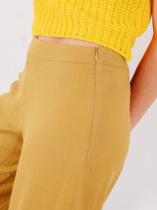 Damen Leinenhose in Gerader Bein Stil Gelb