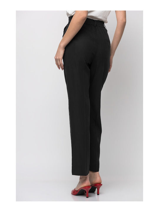 Women's Fabric Capri Trousers Black 26509-1-Black