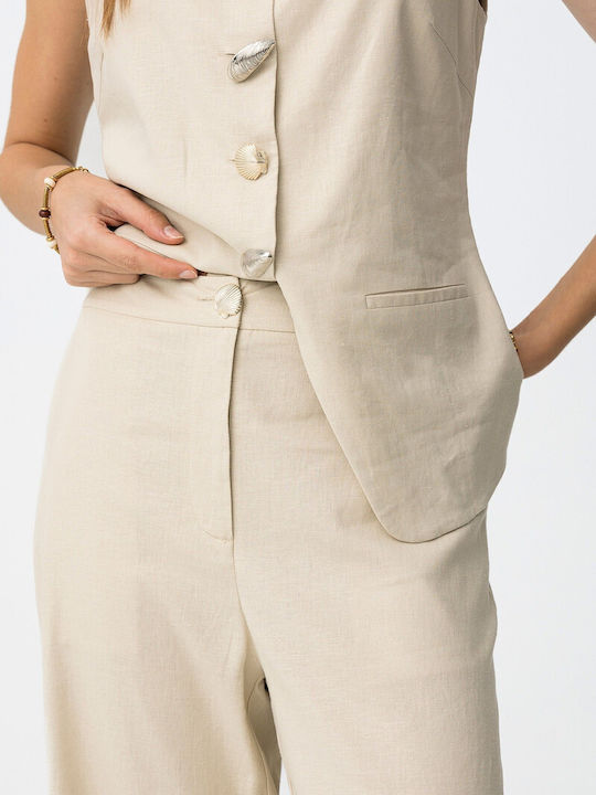 Women's Linen Pantaloons Beige